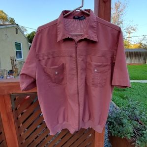 Vintage John Blair Mens short sleeve zip up. Size L. Salmon color. Mafia cut.